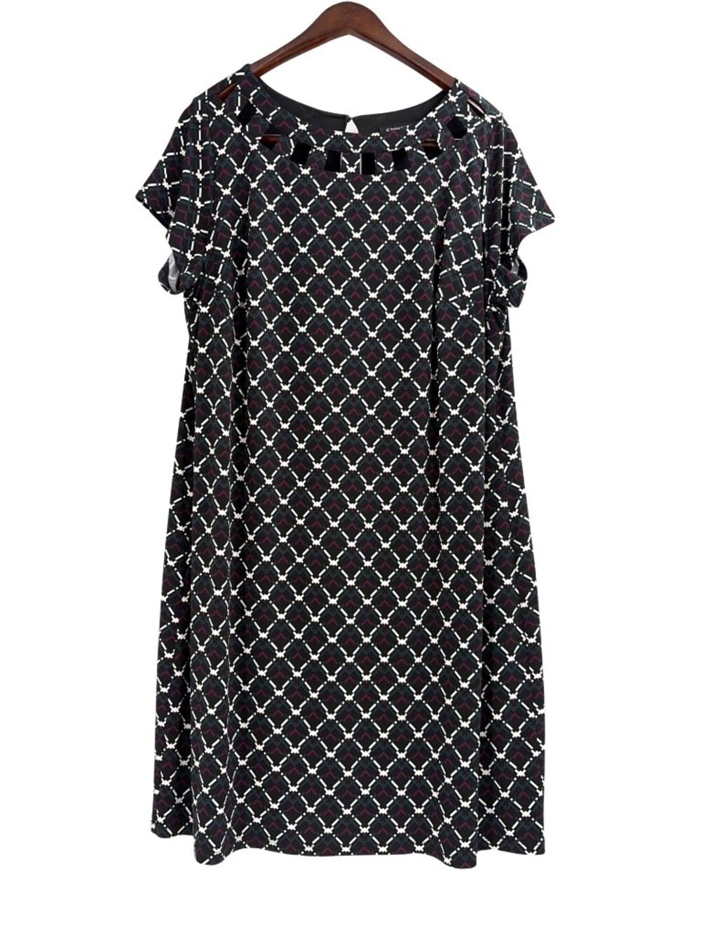 41 Hawthorn Black Geometric Short Sleeve Shift Dress Womens Plus Size 2X Career